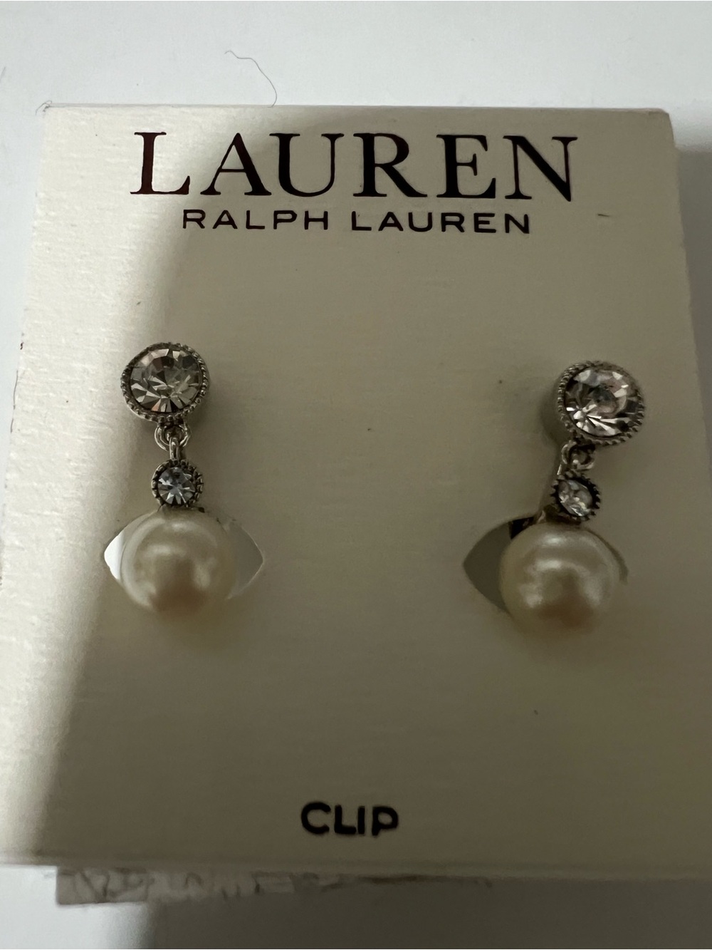 Lauren Ralph Lauren Silver-Tone Faux Pearl & Crystal Drop Clip Earrings